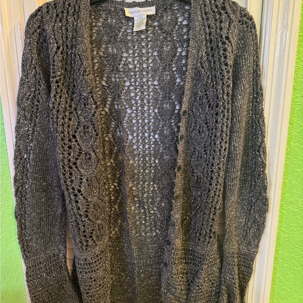 Newport News Charcoal Open-Knit Cardigan with Shirt